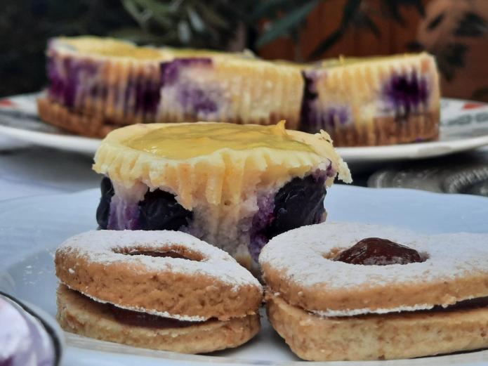 Mini tartas de queso ecológicas con limón y arándanos 